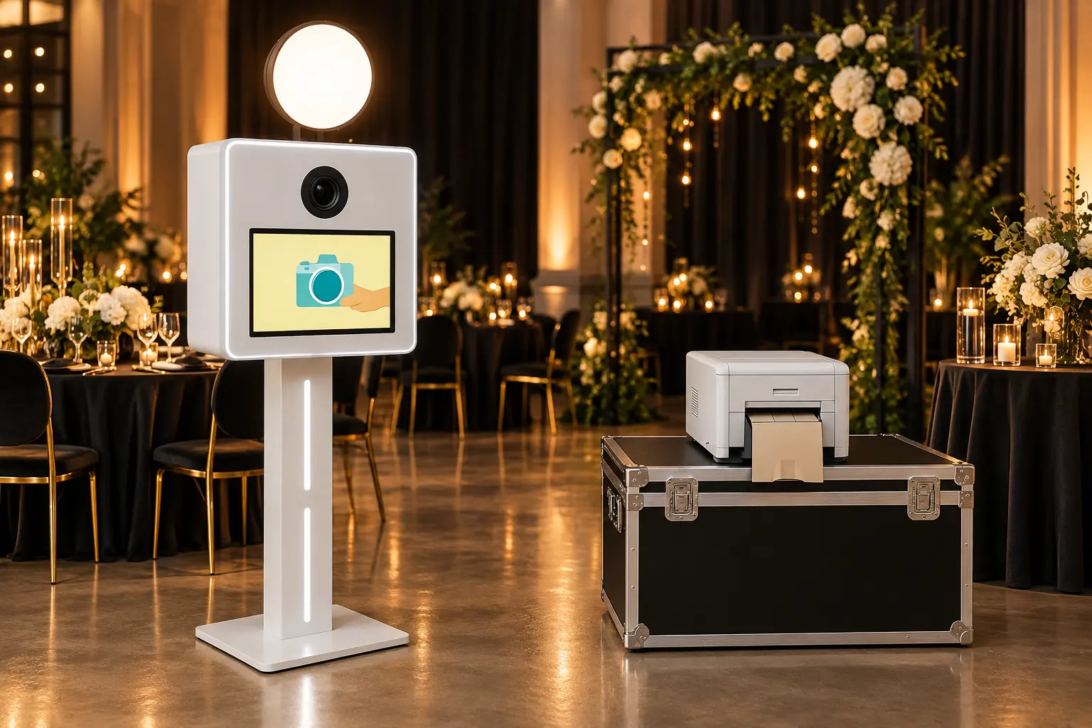 Weiße Premium-Fotobox von Brüser und Beerbaum auf einer Hochzeit in Beckum